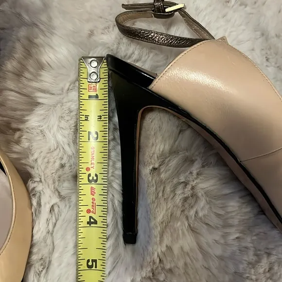 Pura Lopez Color Block Cream Black Two-tone Sling Back Stiletto Heel Shoes 39.5