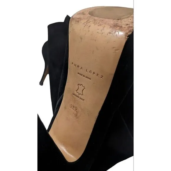 Pura Lopez Womens Platform Stiletto Knee High Boots Black Suede Size 38.5