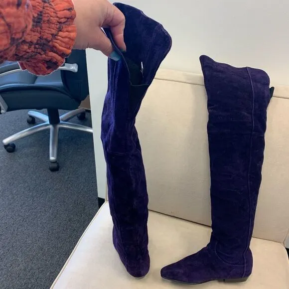 Purple Suede  Fold Over Flat Boots sz 6 New