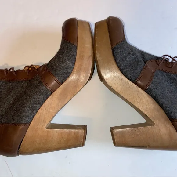 Rachel Comey Boots Womens Size 10 Platform Heels Leather Wool Patch Lace up