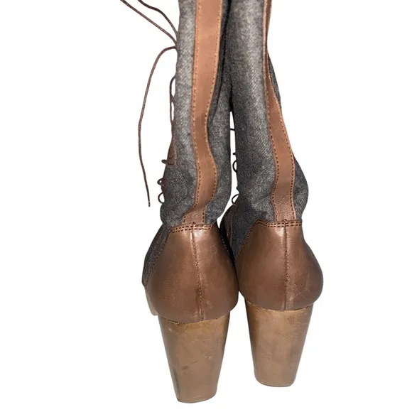 Rachel Comey Boots Womens Size 10 Platform Heels Leather Wool Patch Lace up