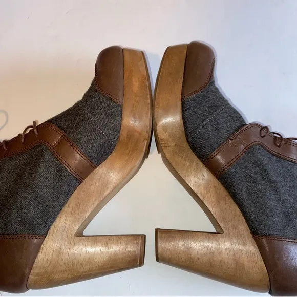 Rachel Comey Boots Womens Size 10 Platform Heels Leather Wool Patch Lace up