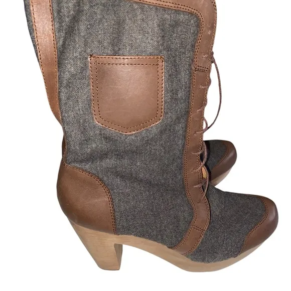Rachel Comey Boots Womens Size 10 Platform Heels Leather Wool Patch Lace up