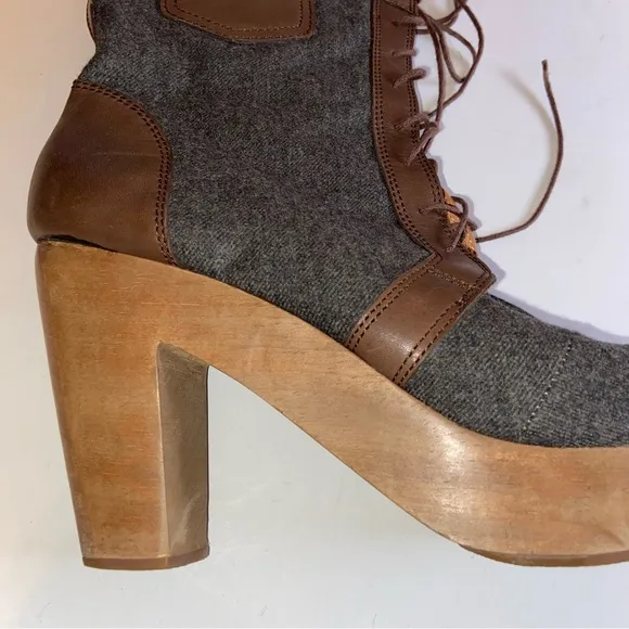 Rachel Comey Boots Womens Size 10 Platform Heels Leather Wool Patch Lace up