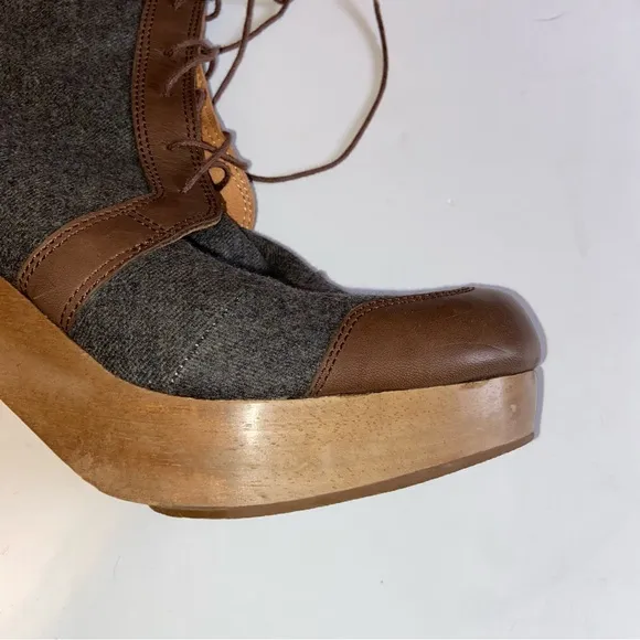 Rachel Comey Boots Womens Size 10 Platform Heels Leather Wool Patch Lace up