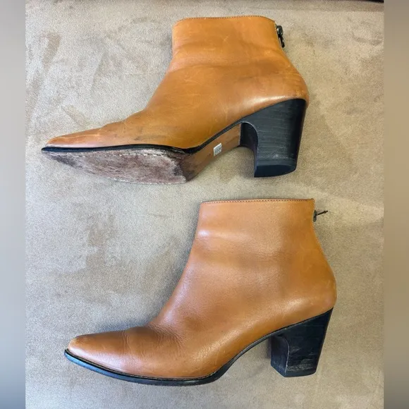 Rachel Comey Sonora Light Brown Leather Ankle Boots Back Zipper Low Heel Size 9