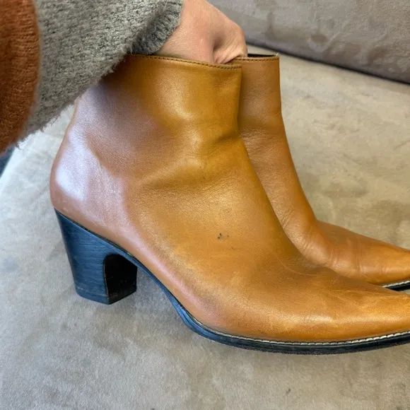 Rachel Comey Sonora Light Brown Leather Ankle Boots Back Zipper Low Heel Size 9