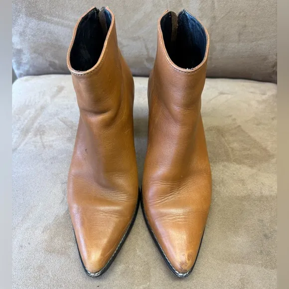 Rachel Comey Sonora Light Brown Leather Ankle Boots Back Zipper Low Heel Size 9