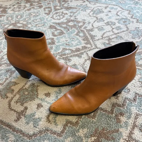 Rachel Comey Sonora Light Brown Leather Ankle Boots Back Zipper Low Heel Size 9