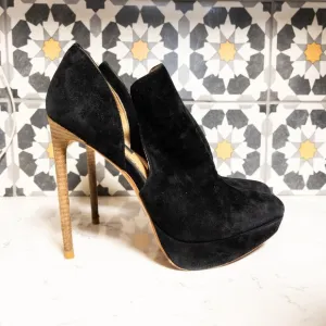 Rachel Zoe Double D'Orsay Black Leather Stacked Stiletto Heels Size 8