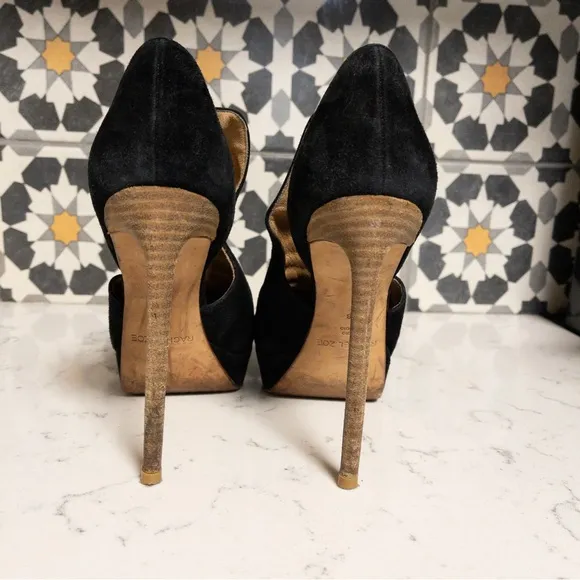 Rachel Zoe Double D'Orsay Black Leather Stacked Stiletto Heels Size 8