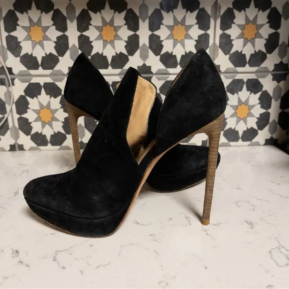 Rachel Zoe Double D'Orsay Black Leather Stacked Stiletto Heels Size 8