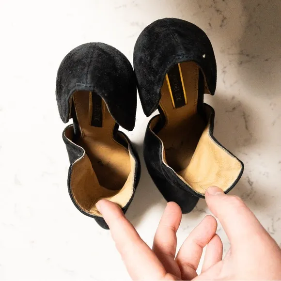 Rachel Zoe Double D'Orsay Black Leather Stacked Stiletto Heels Size 8