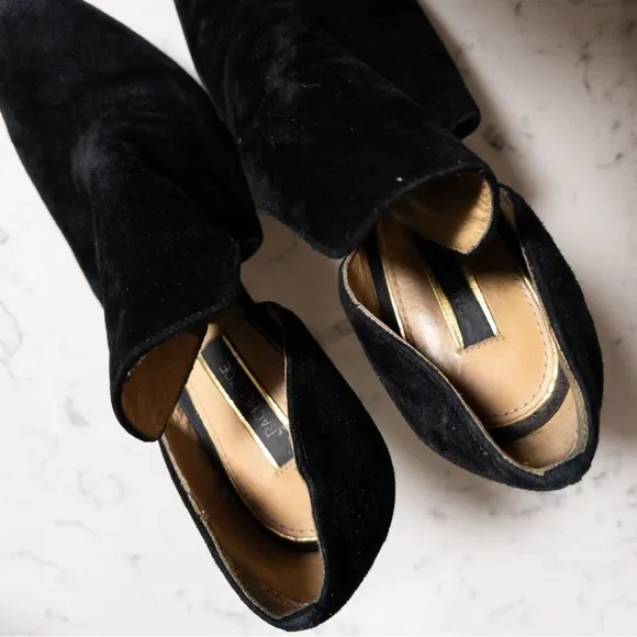 Rachel Zoe Double D'Orsay Black Leather Stacked Stiletto Heels Size 8