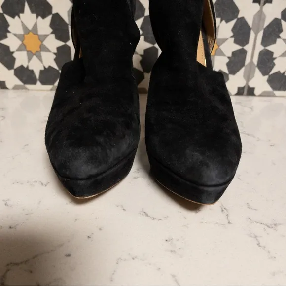 Rachel Zoe Double D'Orsay Black Leather Stacked Stiletto Heels Size 8
