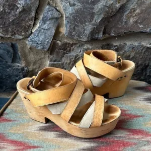 RAG &amp; BONE $395 Addington SANDALS Leather Wooden Platform HEELS Brown Sz 11 US