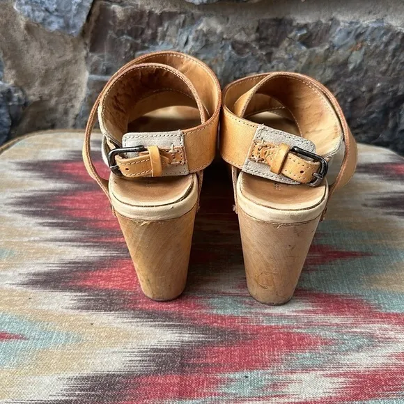RAG &amp; BONE $395 Addington SANDALS Leather Wooden Platform HEELS Brown Sz 11 US