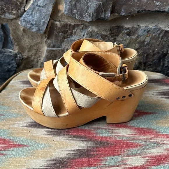 RAG &amp; BONE $395 Addington SANDALS Leather Wooden Platform HEELS Brown Sz 11 US