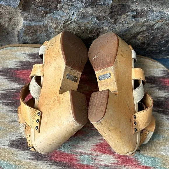 RAG &amp; BONE $395 Addington SANDALS Leather Wooden Platform HEELS Brown Sz 11 US