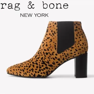 RAG &amp; BONE “Aslen” Cheetah Print Suede Square Heel Ankle Boots