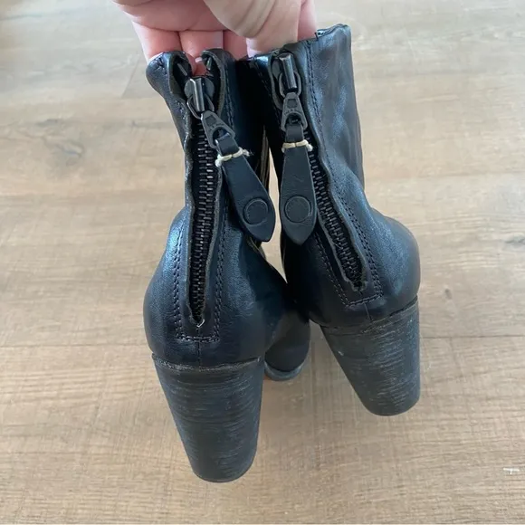 rag &amp; bone black leather newbury ankle heel boots booties