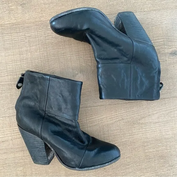 rag &amp; bone black leather newbury ankle heel boots booties