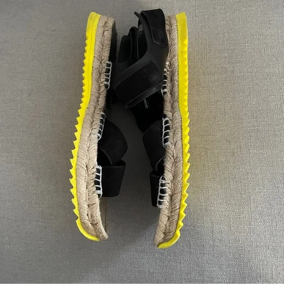 Rag &amp; Bone Brie Giza Espadrille Sandals Black Leather Yellow Sole Women’s 37 7