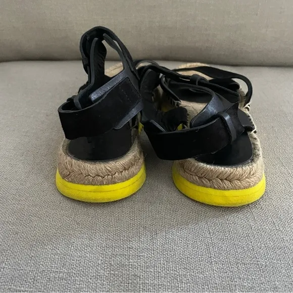 Rag &amp; Bone Brie Giza Espadrille Sandals Black Leather Yellow Sole Women’s 37 7