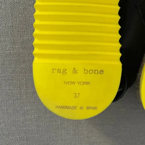 Rag &amp; Bone Brie Giza Espadrille Sandals Black Leather Yellow Sole Women’s 37 7