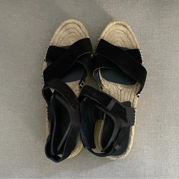 Rag &amp; Bone Brie Giza Espadrille Sandals Black Leather Yellow Sole Women’s 37 7
