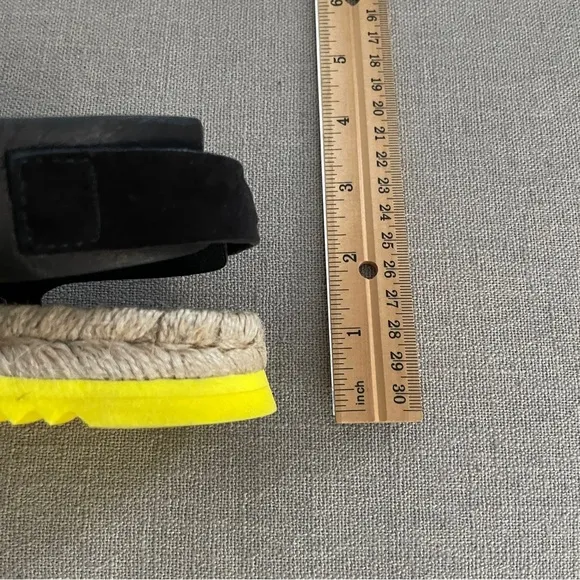 Rag &amp; Bone Brie Giza Espadrille Sandals Black Leather Yellow Sole Women’s 37 7
