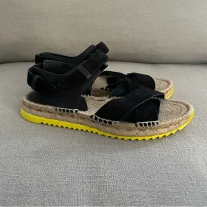 Rag &amp; Bone Brie Giza Espadrille Sandals Black Leather Yellow Sole Women’s 37 7
