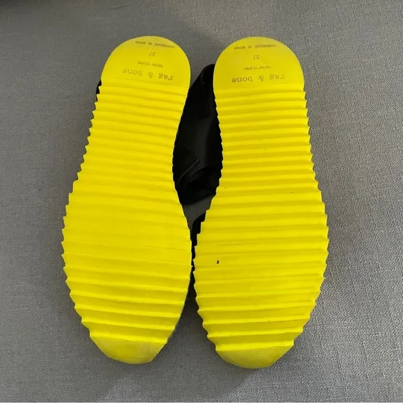 Rag &amp; Bone Brie Giza Espadrille Sandals Black Leather Yellow Sole Women’s 37 7