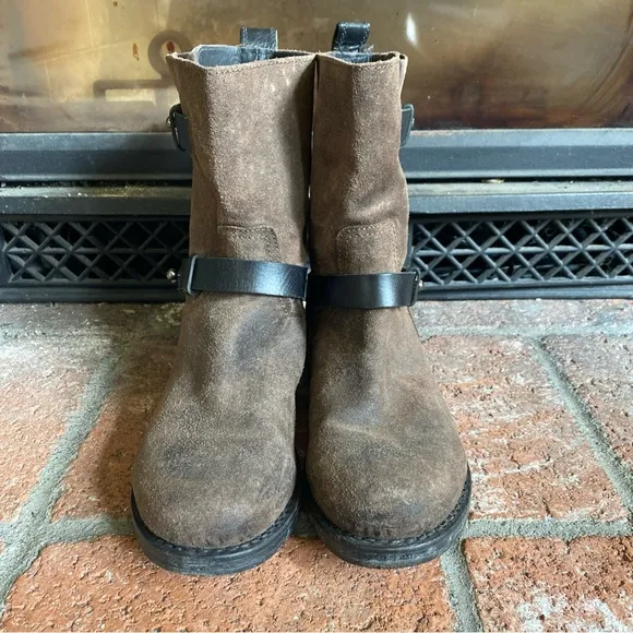 RAG &amp; BONE Brown Leather slow Heel Moto Boots Booties SZ 6.5-7 EU 37