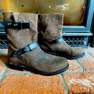 RAG &amp; BONE Brown Leather slow Heel Moto Boots Booties SZ 6.5-7 EU 37