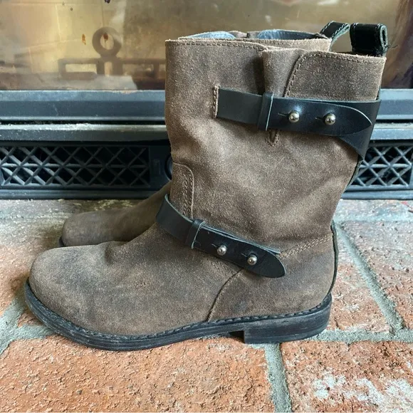 RAG &amp; BONE Brown Leather slow Heel Moto Boots Booties SZ 6.5-7 EU 37
