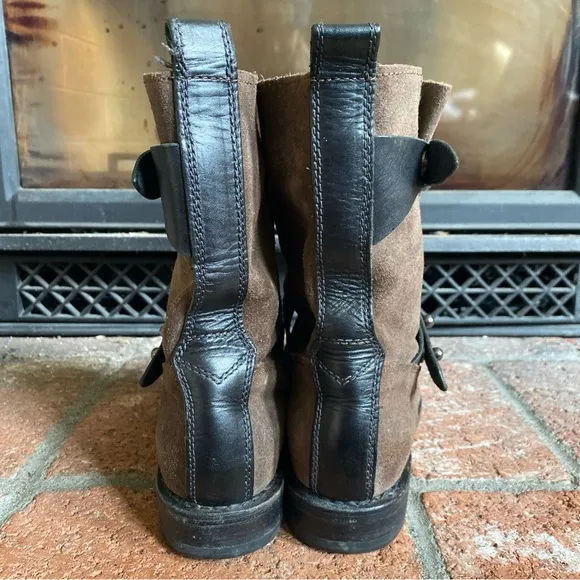 RAG &amp; BONE Brown Leather slow Heel Moto Boots Booties SZ 6.5-7 EU 37