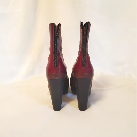 RAG &amp; BONE Burgundy Brown Platform Zip Up Ankle Boots Booties Sz 8 EUC