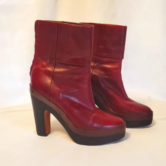 RAG &amp; BONE Burgundy Brown Platform Zip Up Ankle Boots Booties Sz 8 EUC
