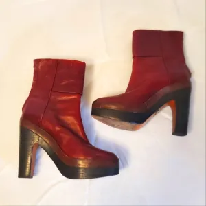 RAG &amp; BONE Burgundy Brown Platform Zip Up Ankle Boots Booties Sz 8 EUC