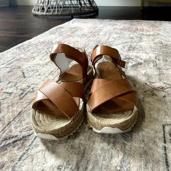 RAG &amp; BONE Giza Leather Espadrille Sandals In Caramel Leather Size EU 38