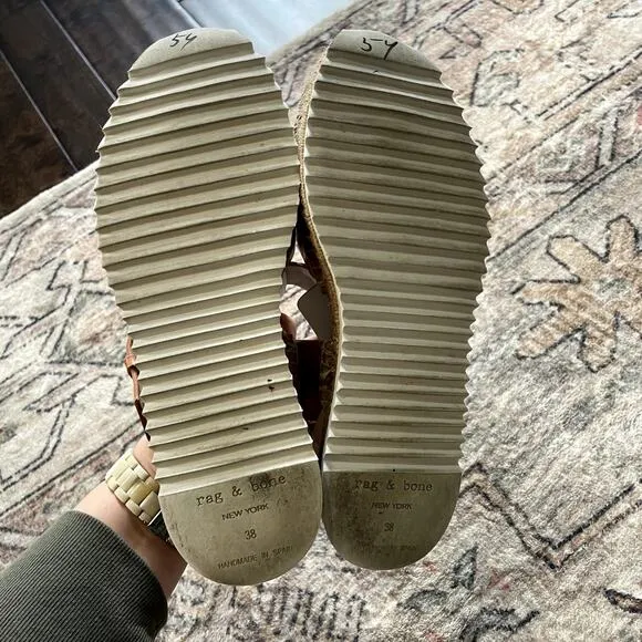 RAG &amp; BONE Giza Leather Espadrille Sandals In Caramel Leather Size EU 38
