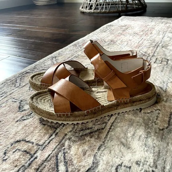 RAG &amp; BONE Giza Leather Espadrille Sandals In Caramel Leather Size EU 38