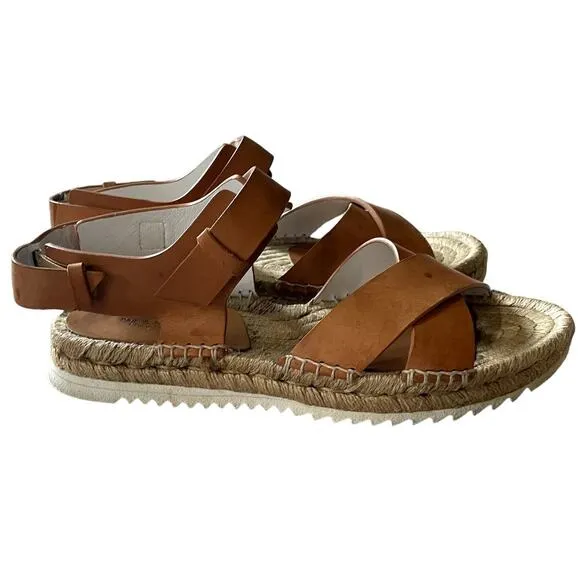 RAG &amp; BONE Giza Leather Espadrille Sandals In Caramel Leather Size EU 38