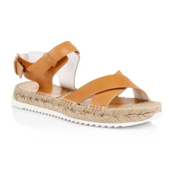 RAG &amp; BONE Giza Leather Espadrille Sandals In Caramel Leather Size EU 38