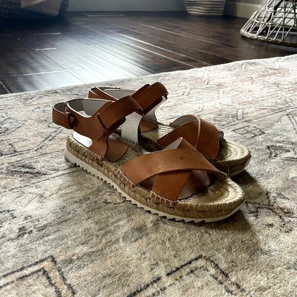RAG &amp; BONE Giza Leather Espadrille Sandals In Caramel Leather Size EU 38