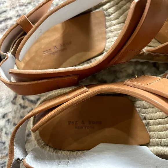 RAG &amp; BONE Giza Leather Espadrille Sandals In Caramel Leather Size EU 38