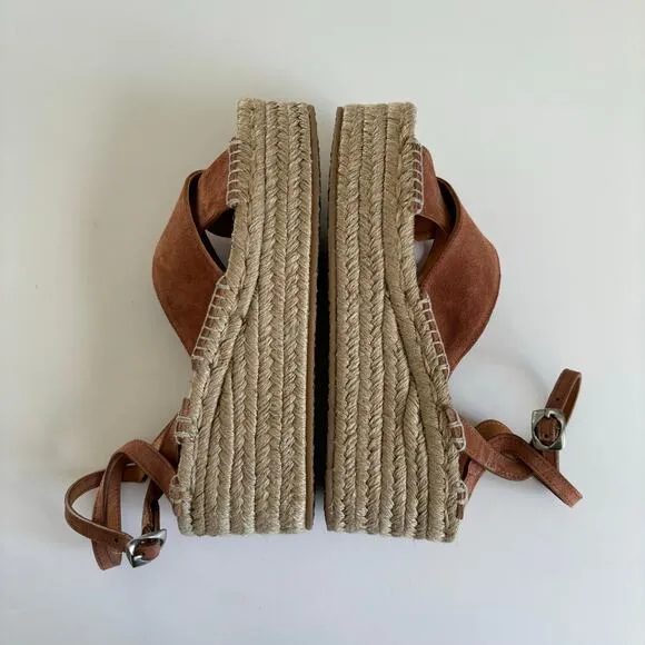 Rag &amp; Bone Hera Brown Espadrille Jute Platform Wedge Sandals Women’s Size 10