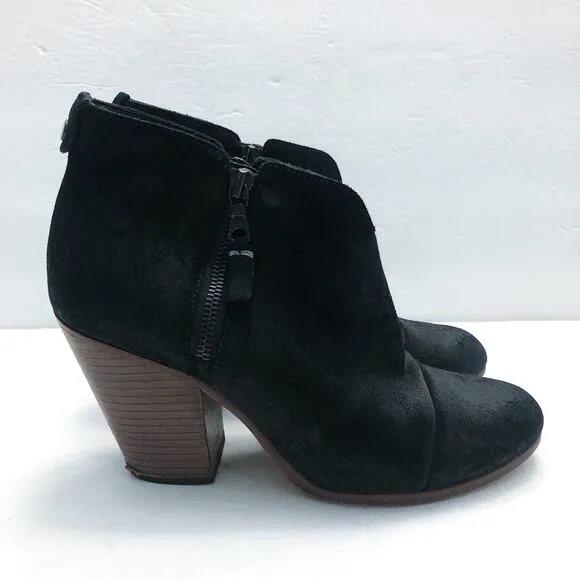 Rag &amp; Bone Margot Black Italian Leather Stacked Heel Ankle Boots