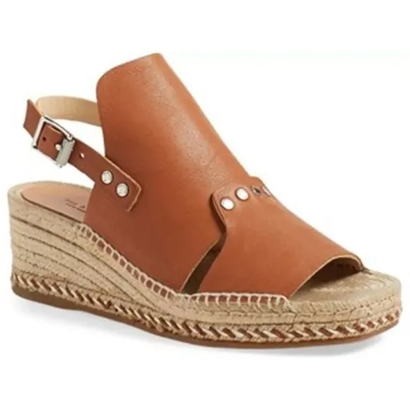 Rag &amp; Bone Sayre Espadrille Wedge Sandals Leather Brown 6.5  37 Quiet Luxury